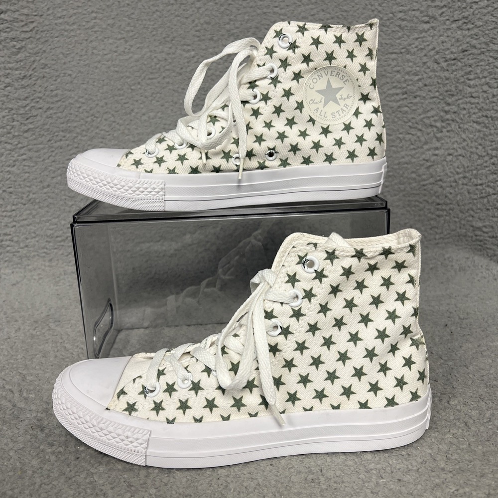 Converse Chuck Taylor Sneakers Unisex Sz M6/W8 White Green Stars Hi Top 116827F